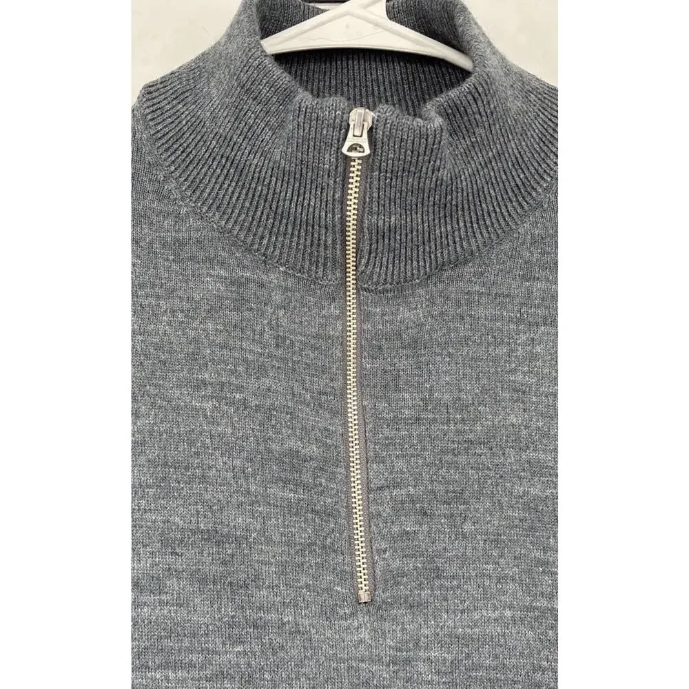 J. Crew Mens Sweater Gray Size L Rugged Merino 1/4 Zip Long Sleeve Wool Blend